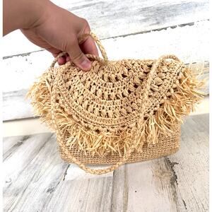 Mar Y Sol Womens Small Tan Natural Raffia Hand Woven Boho Crossbody Bag